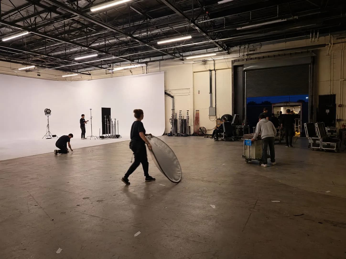 A team loading out their equipment for a film studio shoot