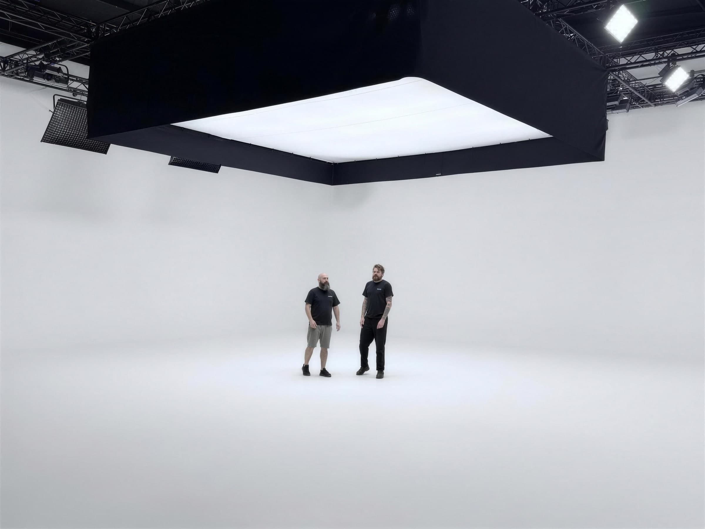 Sam and James in Mammoth's white infinity cove, Studio 1