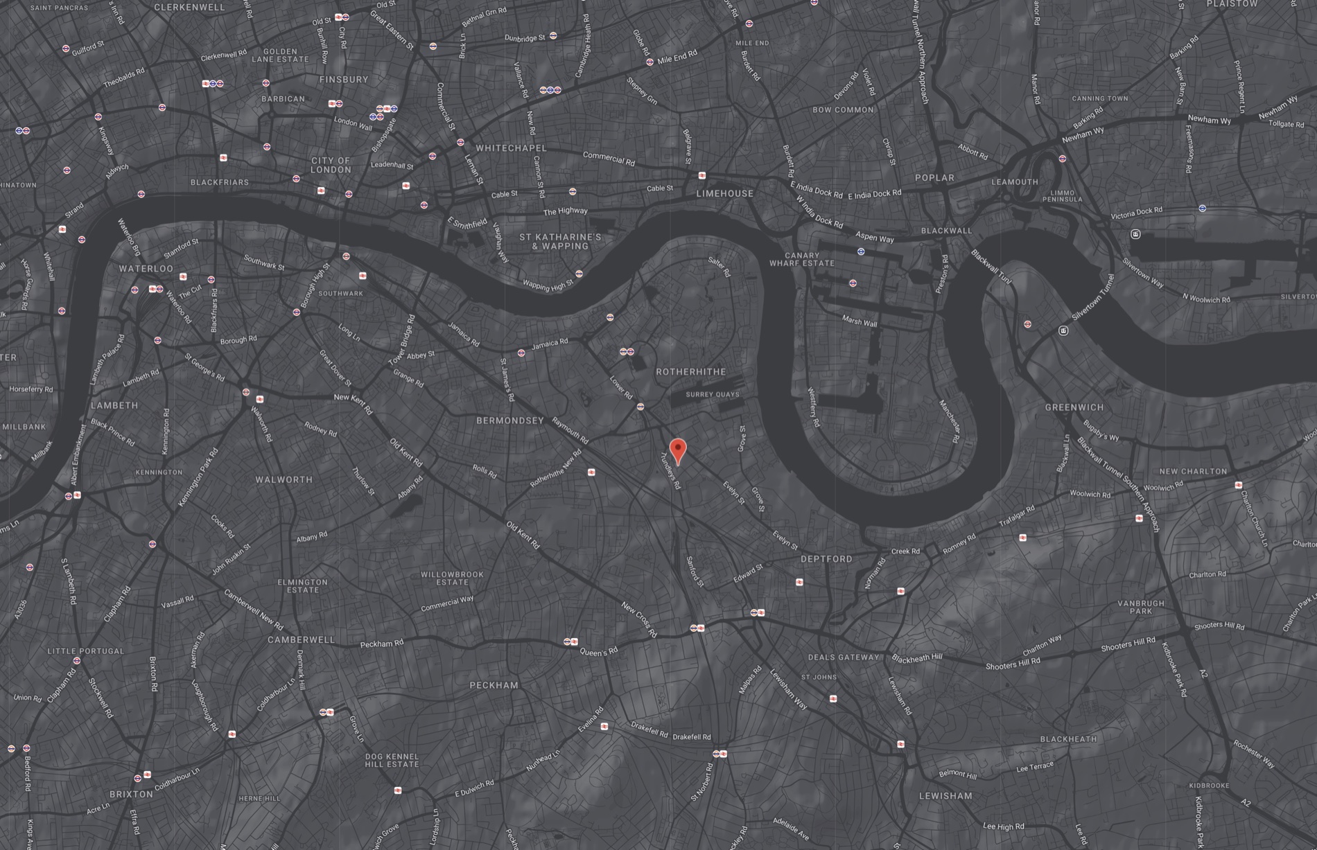 Map showing Mammoth Film Studios in Deptford, London SE8