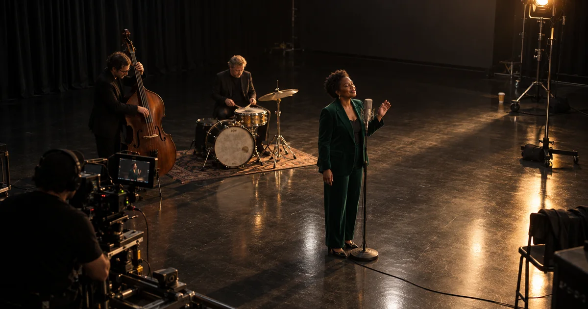 A band performing in a film studio