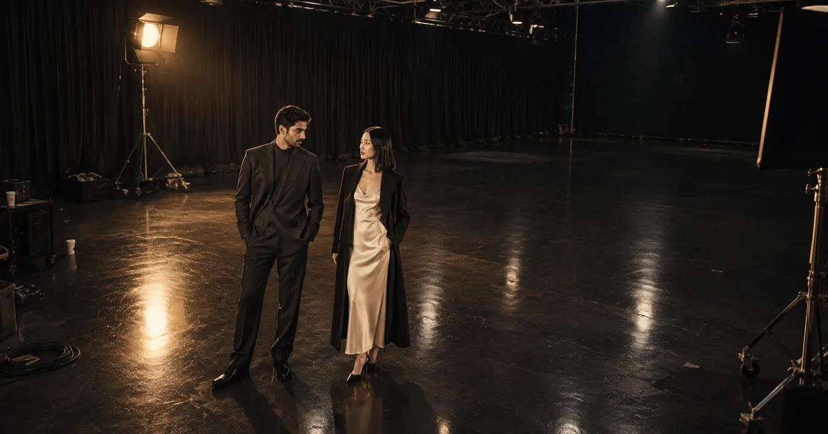 A fashion shoot for men and women taking place in a film studio