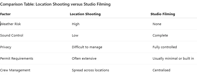 Comparison Table: Location Shooting versus Studio Filming