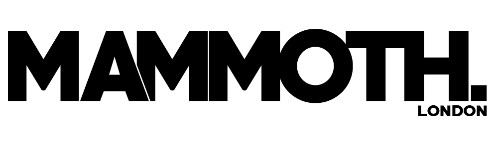 Black text logo reads "MAMMOTH." in bold, with "LONDON" smaller. The background is white, creating a sleek and modern look.