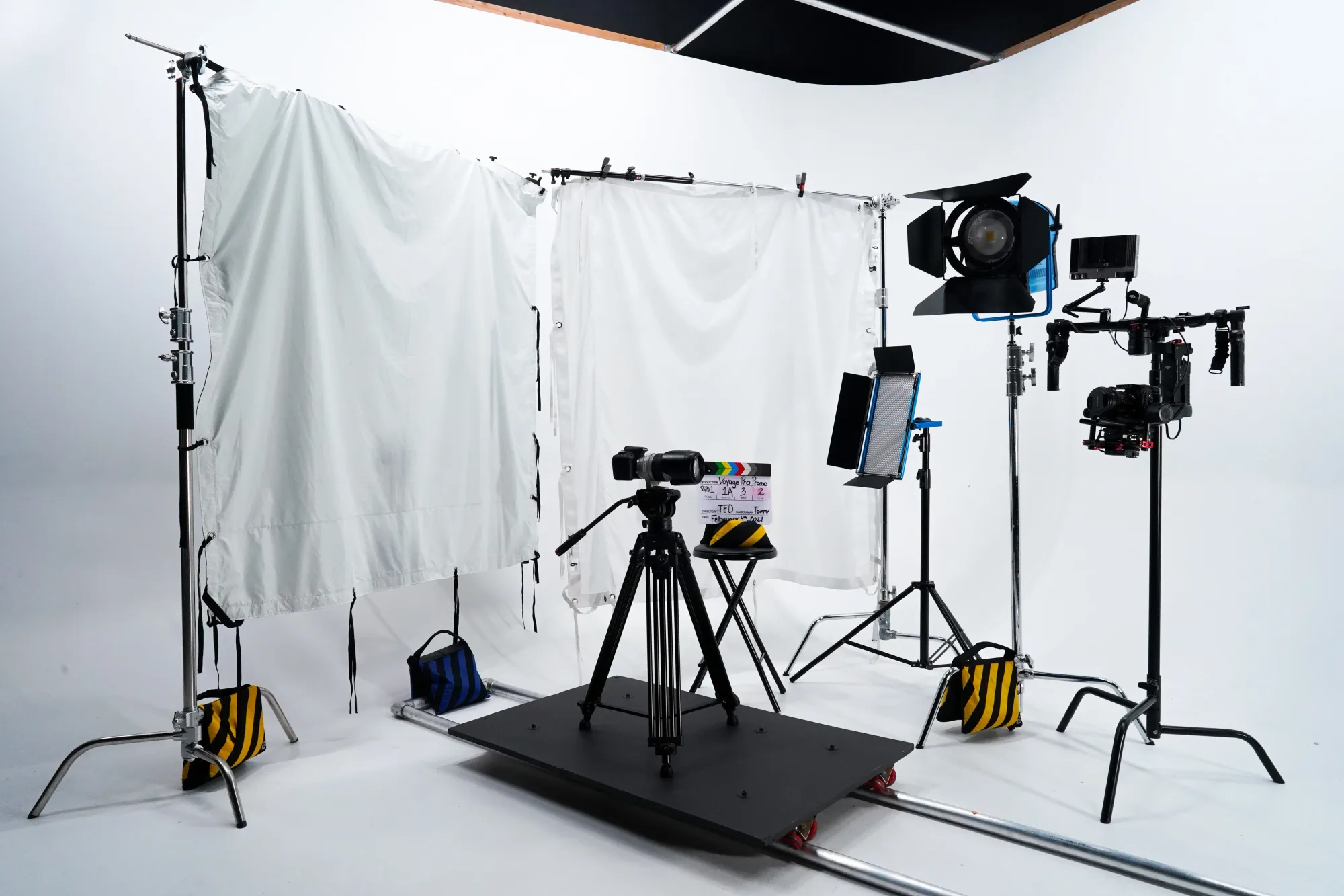 A photo of inside a small film studio white cove