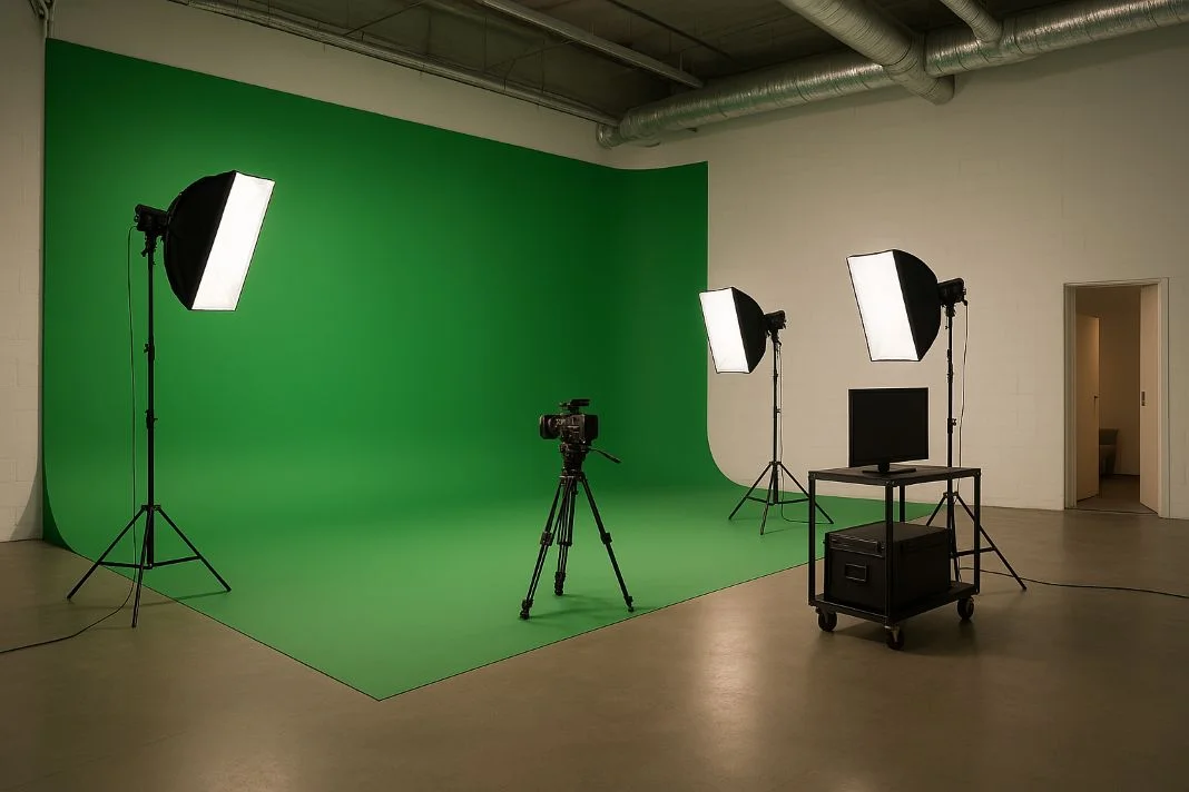 green screen filming in a studio
