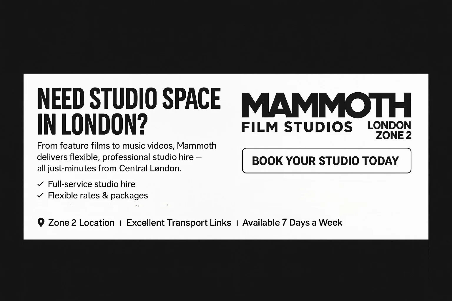 Book film studio space in London